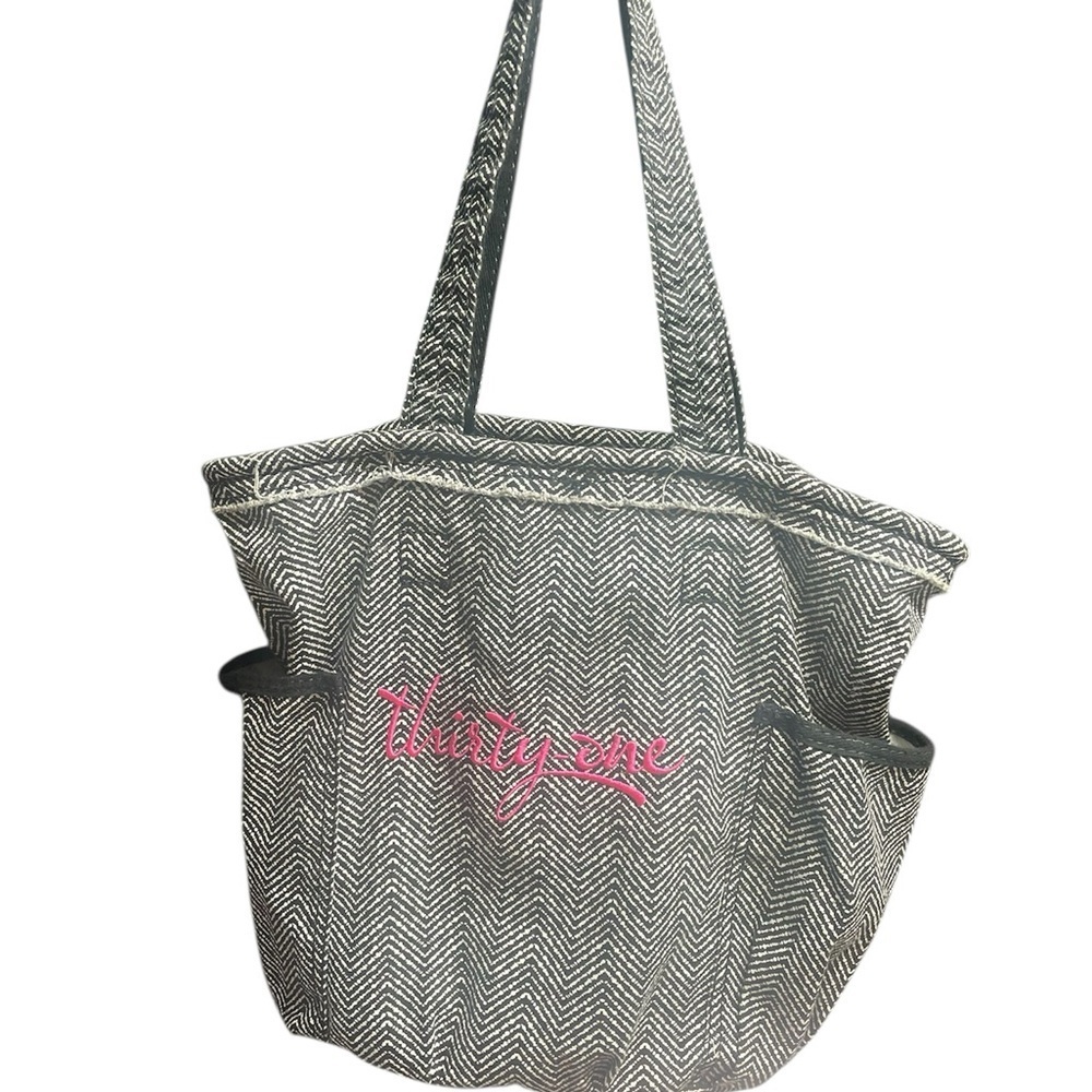 Thirty-One Herringbone Black & White large Tote Bag